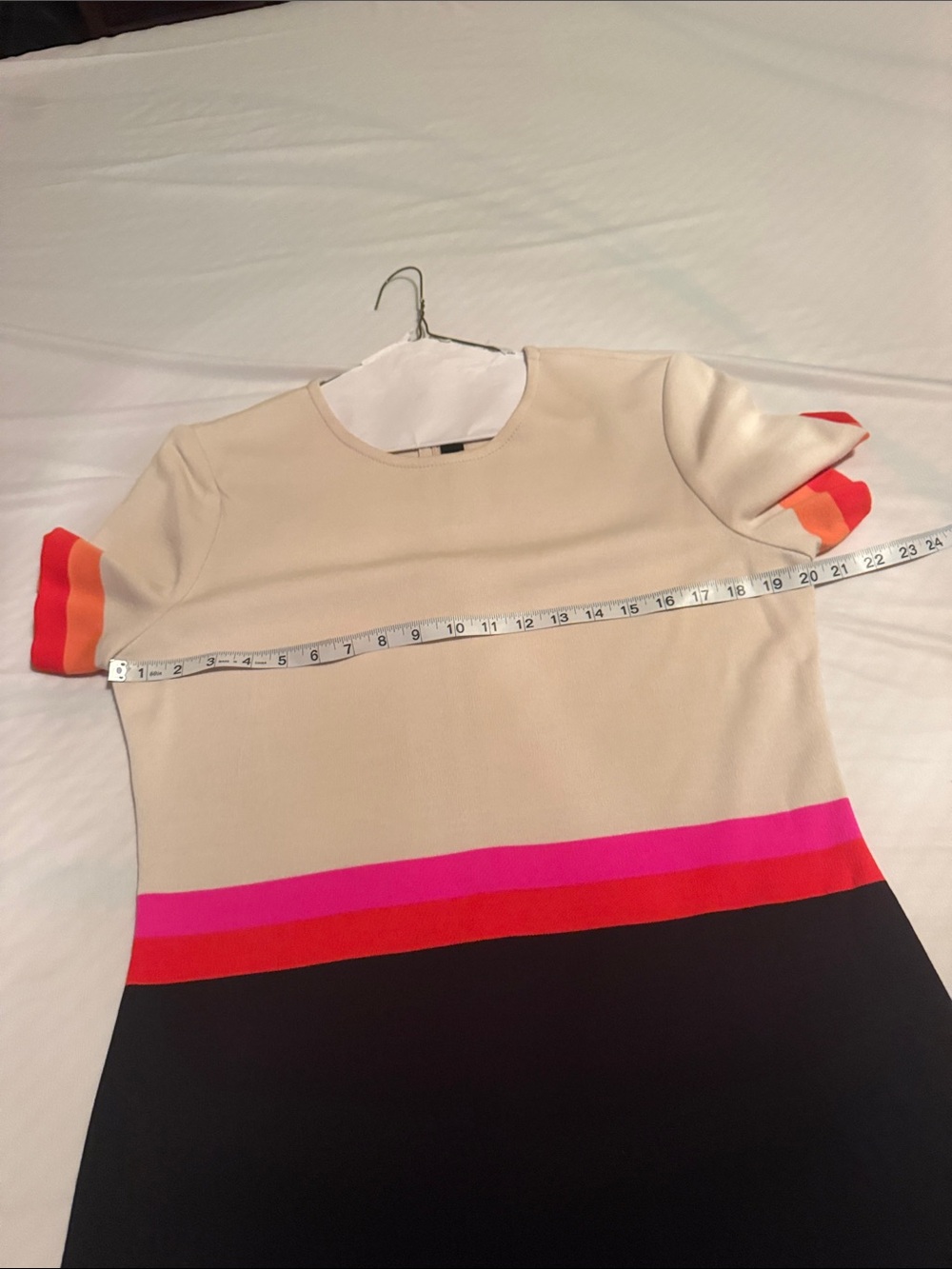St. John Cream & Black Short Sleeve Colorblock Dress with Pink and Red Stripes - Picture 10 of 10